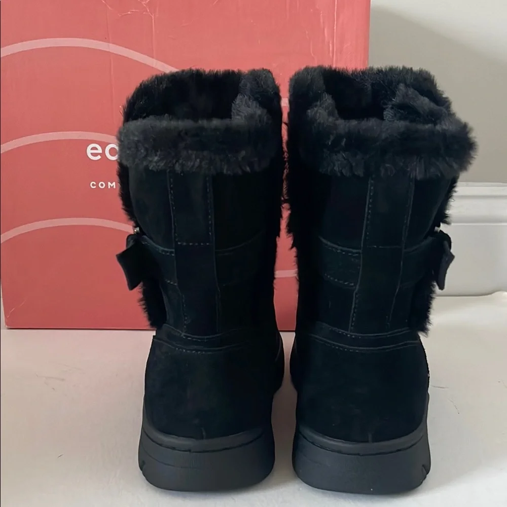 Easy Spirit Segraye Black Genuine Leather Faux-Fur Lined Winter Boots, Size 8 W